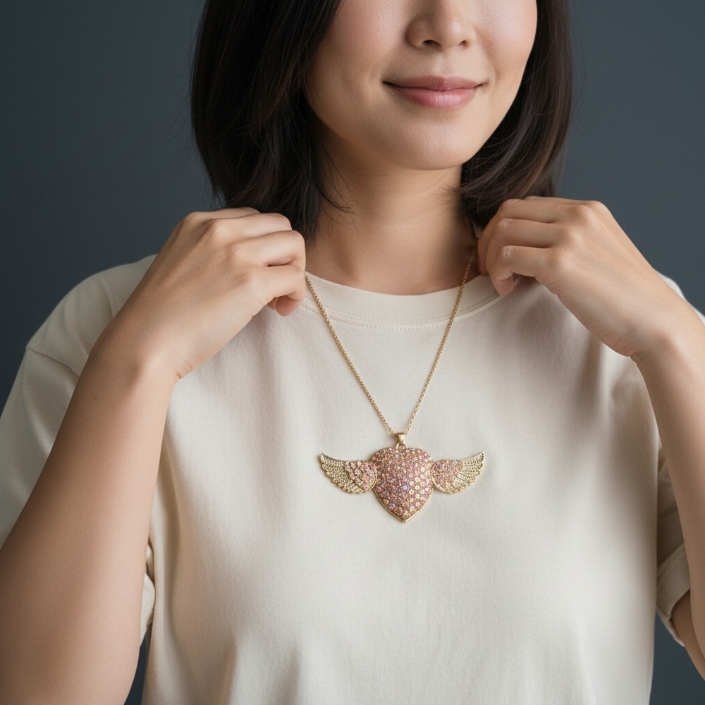 Betsey Johnson Winged Heart Necklace NWT Gold Tone AB Rhinestones J18